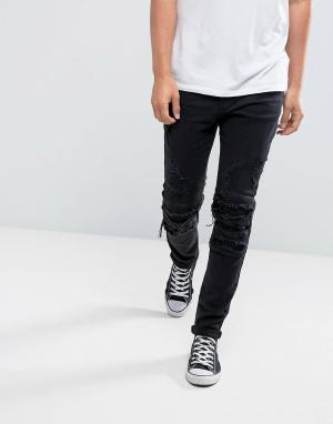 Черные облегающие байкерские джинсы с рваной отделкой Cayler & Sons. Цвет: черный