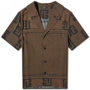 Шарф Monogram Отпускная рубашка, коричневый Balmain