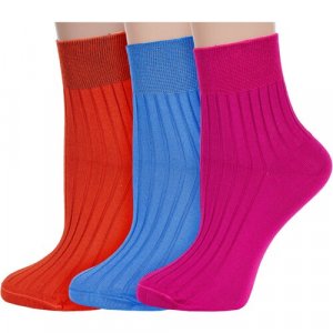 Носки , 3 пары, размер 23, голубой, оранжевый, розовый RuSocks. Цвет: голубой/оранжевый/розовый