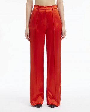 Женские прямые атласные брюки , красный Calvin Klein. Цвет: красный