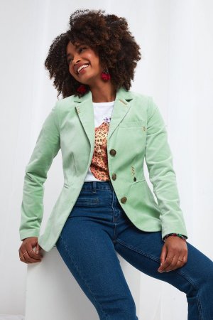 Мятно-зеленый однобортный пиджак из молескина , зеленый Joe Browns