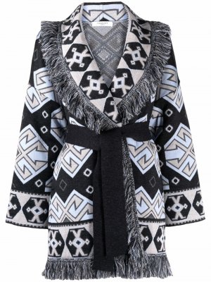 Шерстяное пальто с геометричным узором и бахромой Charlott. Цвет: синий