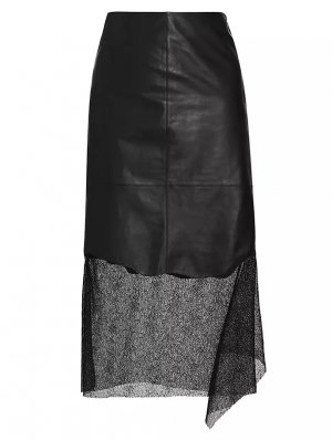 Кожаная кружевная юбка-миди , черный Helmut Lang