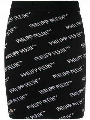 Трикотажная юбка с логотипом Philipp Plein. Цвет: черный