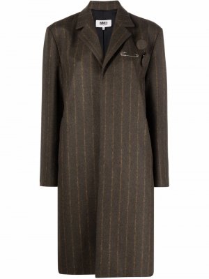 Однобортное пальто в тонкую полоску MM6 Maison Margiela. Цвет: зеленый