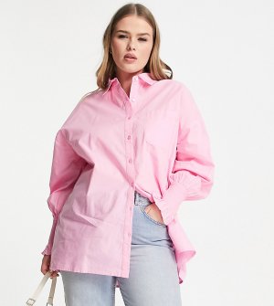 Розовая поплиновая рубашка с присборенными рукавами -Розовый цвет Influence Plus