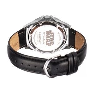Мужские часы с логотипом «Звездные войны» серебряного тона, черные кожаные из нержавеющей стали Disney