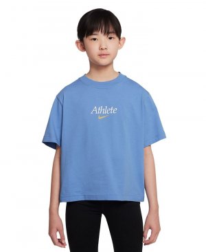 Хлопковая спортивная футболка для девочек свободного кроя , синий Nike