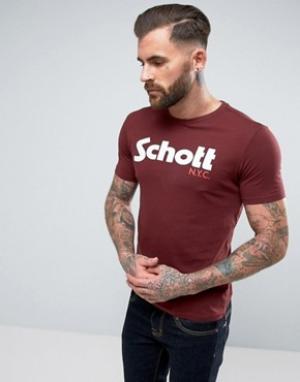 Бордовая футболка с логотипом Schott. Цвет: красный