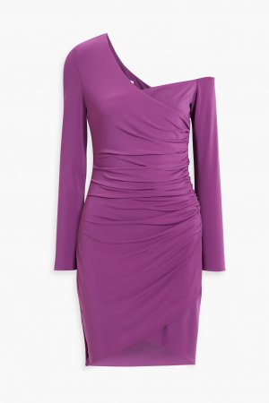 Мини-платье из джерси с открытыми плечами и сборками , фиолетовый Halston