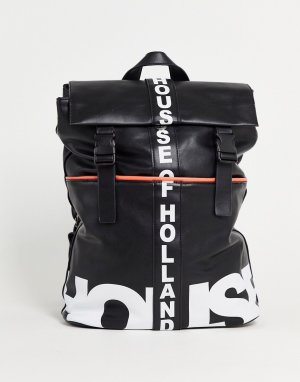 Черный рюкзак с откидным клапаном на застежке и логотипом -Черный цвет House of Holland