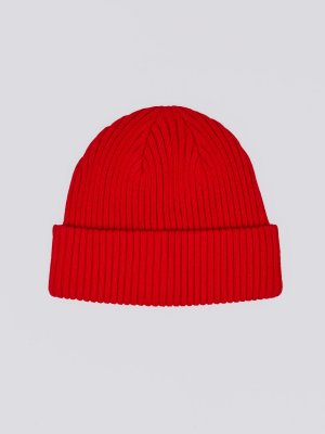 Короткая вязаная шапка-бини из хлопка с отворотом zolla. Цвет: красный