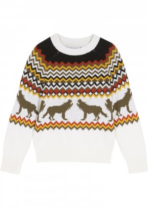 Пуловер с волками bonprix. Цвет: белый