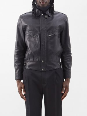 Кожаная куртка с карманом на молнии, черный Saint Laurent