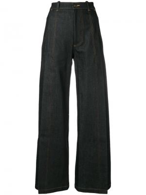 Широкие джинсы с разрезами Vaquera. Цвет: синий
