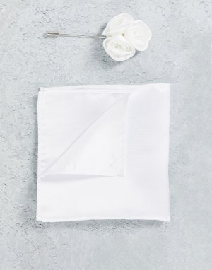 Свадебная булавка с цветком цвета слоновой кости на лацкан и платок для пиджака -Белый Gianni Feraud