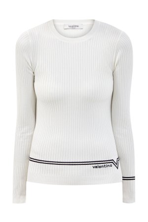 Пуловер с контрастной интарсией из эластичной пряжи VALENTINO. Цвет: белый