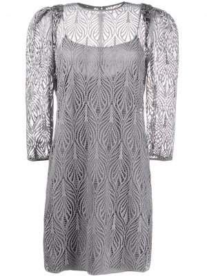 Кружевное платье с длинными рукавами Alberta Ferretti. Цвет: серый