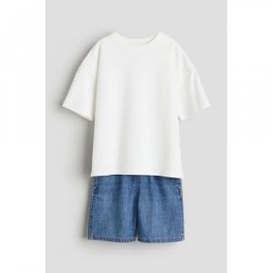 Комплект рубашка-шорты HMT белый джинсовый синий H&M