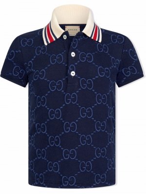Рубашка поло с вышитым логотипом GG Gucci Kids. Цвет: синий