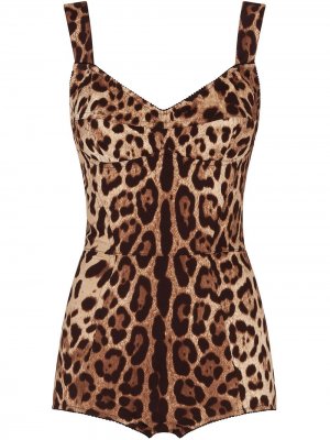 Боди с леопардовым принтом Dolce & Gabbana. Цвет: коричневый