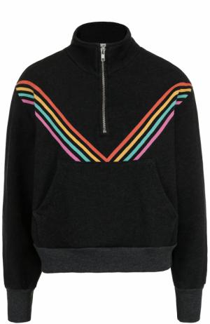 Хлопковый свитер с воротником на молнии и принтом Wildfox. Цвет: темно-серый