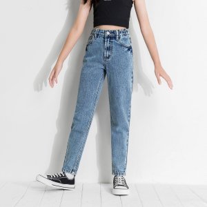 Для девочек Зауженные джинсы с высокой талией SHEIN. Цвет: легко-синий