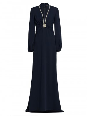 Украшенное платье из крепа с V-образным вырезом , нави Reem Acra