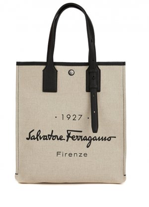 Кремово-бежевая мужская сумка на плечо с логотипом Ferragamo