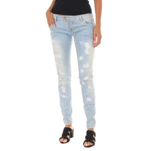 Длинные джинсовые брюки с рваным эффектом и узким краем 10DBF0115 женщина MET