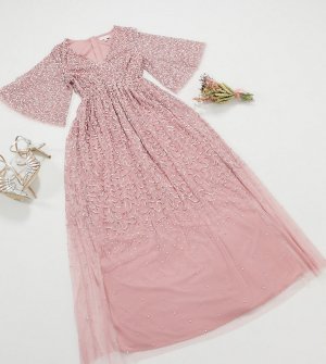 Розовое платье макси с глубоким вырезом и пайетками Bridesmaid-Розовый Maya Maternity