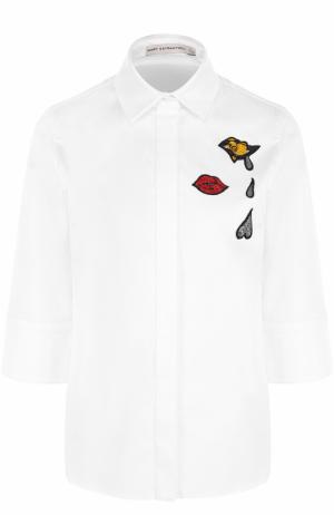 Хлопковая блуза с укороченным рукавом и вышивкой Mary Katrantzou. Цвет: белый