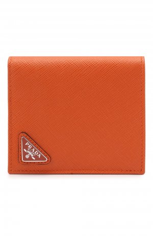 Кожаное портмоне Prada. Цвет: оранжевый