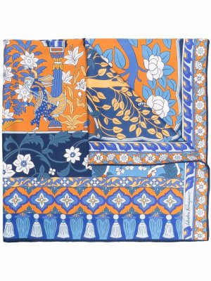 Шелковый платок с узором Salvatore Ferragamo. Цвет: синий