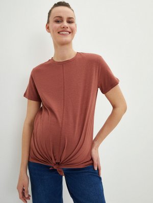 Хлопковая футболка для беременных с прямым вырезом и коротким рукавом круглым LC Waikiki Maternity
