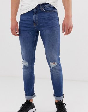 Синие джинсы скинни с рваной отделкой -Синий New Look