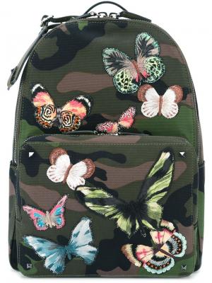 Рюкзак с вышитыми бабочками Valentino. Цвет: зелёный