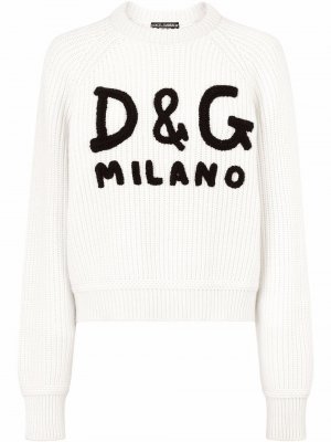 Кашемировый джемпер с логотипом Dolce & Gabbana. Цвет: белый