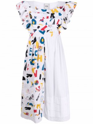 Многослойное платье с графичным принтом Bethany Williams. Цвет: белый