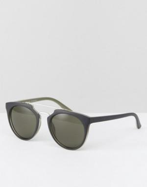 Круглые солнцезащитные очки с планкой над переносицей New Look. Цвет: черный