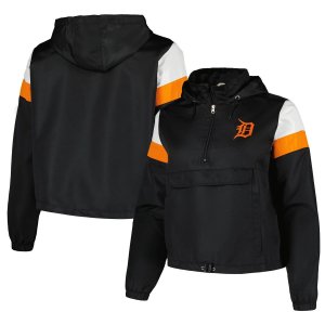 Женская черная куртка-анорак больших размеров Detroit Tigers с молнией четверть размера Unbranded