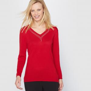 Пуловер с отделкой бижутерией, 10% laine ANNE WEYBURN. Цвет: красный,черный