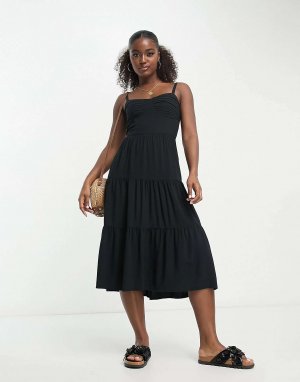 Черное платье миди с корсетом Hollister