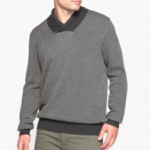 Пуловер с шалевым воротником, 100% хлопок La Redoute Collections. Цвет: серый