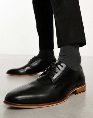 Черные кожаные туфли дерби на шнуровке натуральной подошве ASOS DESIGN