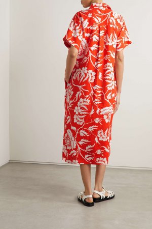 MARA HOFFMAN + NET SUSTAIN платье-рубашка миди Abbie из конопли с цветочным принтом, апельсин