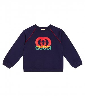 Толстовка из хлопкового джерси с логотипом Interlocking G, синий Gucci