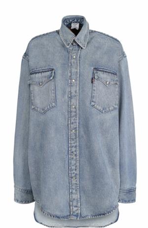 Джинсовая блуза свободного кроя с потертостями Vetements. Цвет: синий
