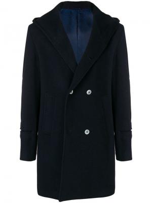 Двубортное пальто с капюшоном Daniele Alessandrini. Цвет: синий