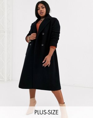 Длинное двубортное пальто с добавлением шерсти -Черный Helene Berman Plus